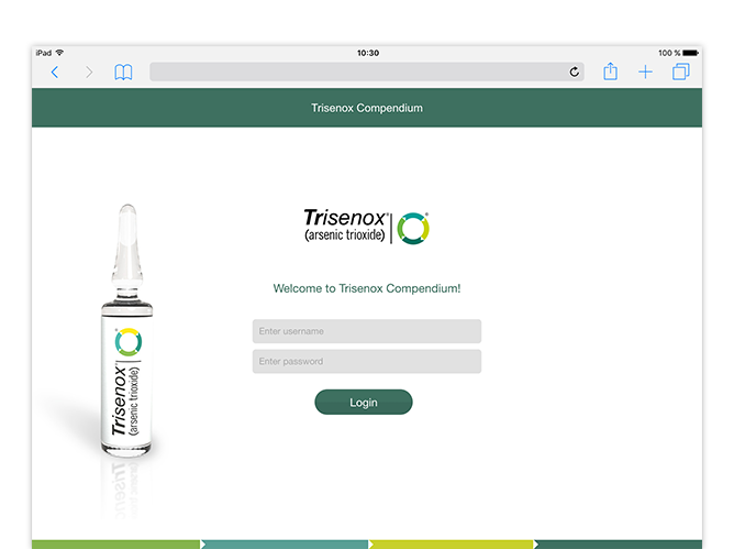 Anmeldescreen der umgesetzten Trisenox Compendium Website für Teva