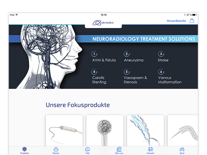 Unsere Fokusprodukte Screen der umgesetzten ab medica App