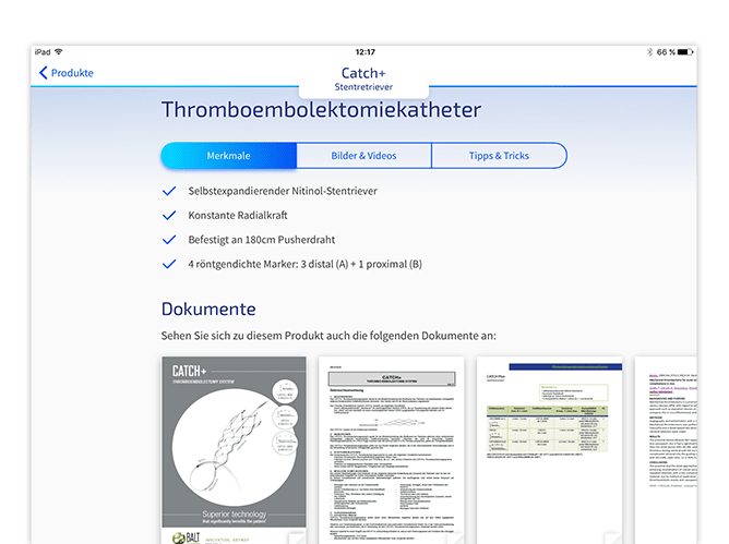 Produkt Beispiel Screen der umgesetzten ab medica App