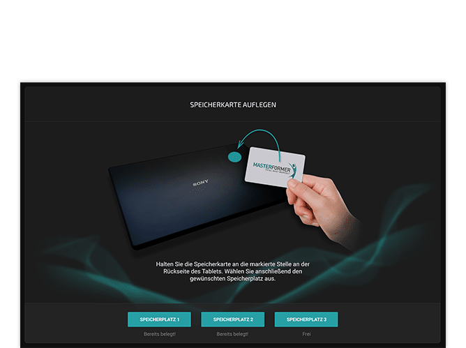Speicherkarte Auflegen Screen der umgesetzten Masterformer App für NOFFZ Computer Technik