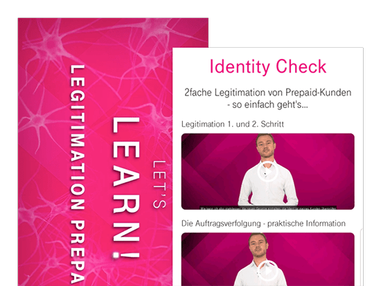Let's learn! und Identity Check Video Screens der umgesetzten TelekomPREPAID App