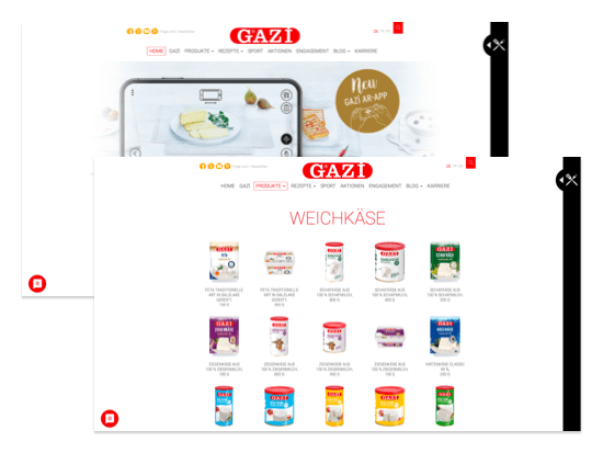 Home und Produkte Screens der umgesetzten gazi.de Website für die garmo AG