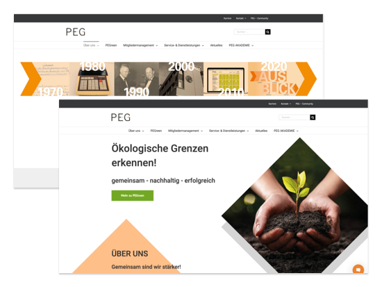P.E.G. eG 50 Jahre PEG und Home Screens der umgesetzten peg-einfachbesser.de Website für die PEG e.g.