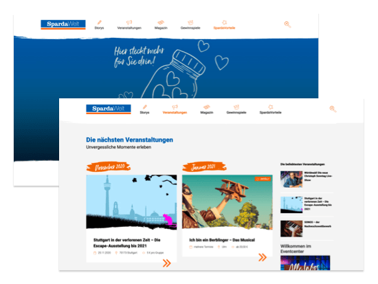 SpardaVorteile und Veranstaltungen Screens der umgesetzten SpardaWelt Website