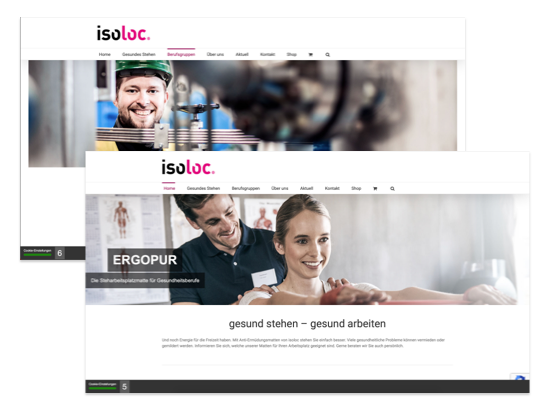 Screens Homepage und Produkte der umgesetzten isoloc GmbH Webseite