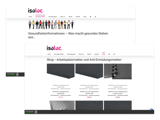 Screens Unternehmen und Dienstleistungen der umgesetzten isoloc GmbH Homepage